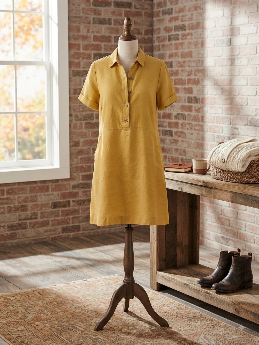 J Jill Love Linen Mustard Yellow 100% Linen Petite Large